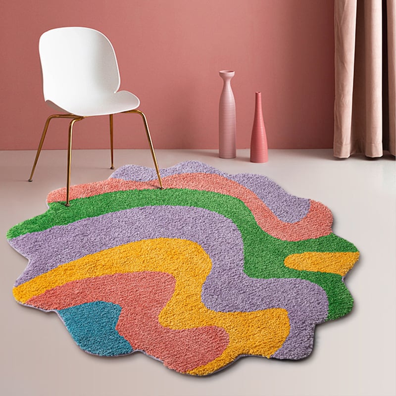 ラグ 絨毯 カーペット ふわふわ 波 幾何学模様 抽象的 洗濯機で洗える