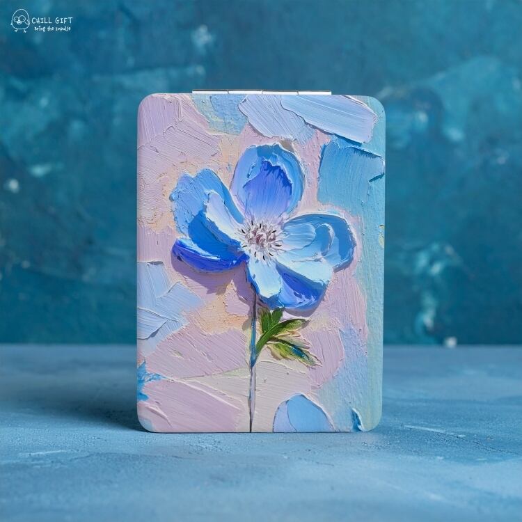 【拡大鏡付き!】手のひらの中の絵画展~ネモフィラモチーフ~ コンパクトミラー ミニ手鏡 二つ折りミラー