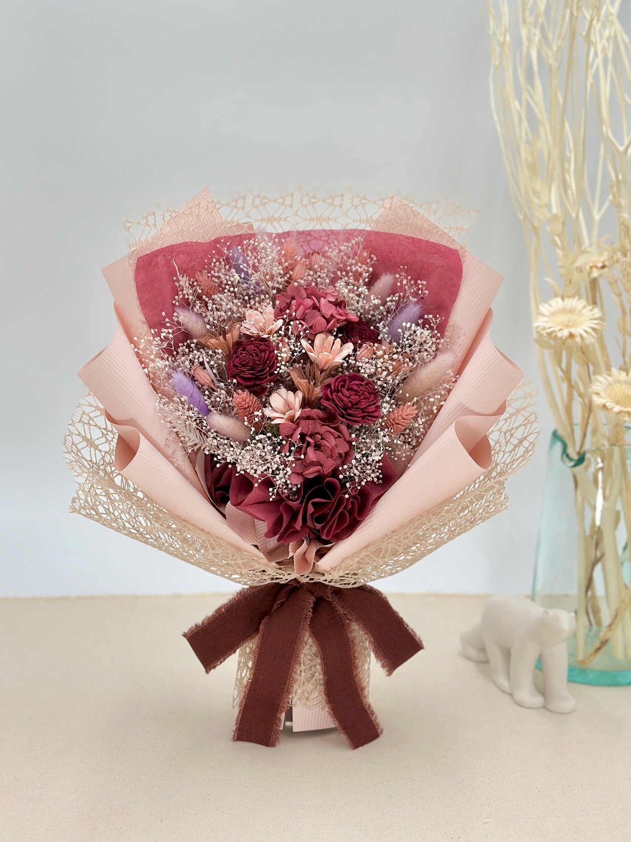 3.ドライフラワー花束(いろどり/赤色・ピンク色・紫色) □Мサイズ 【数量限定商品】 画像1