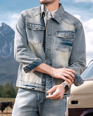 レトロ ウォッシュ加工デニムジャケット 3色 E0144