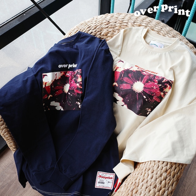 【over print】flower photo LS Tee(ivory・navy)