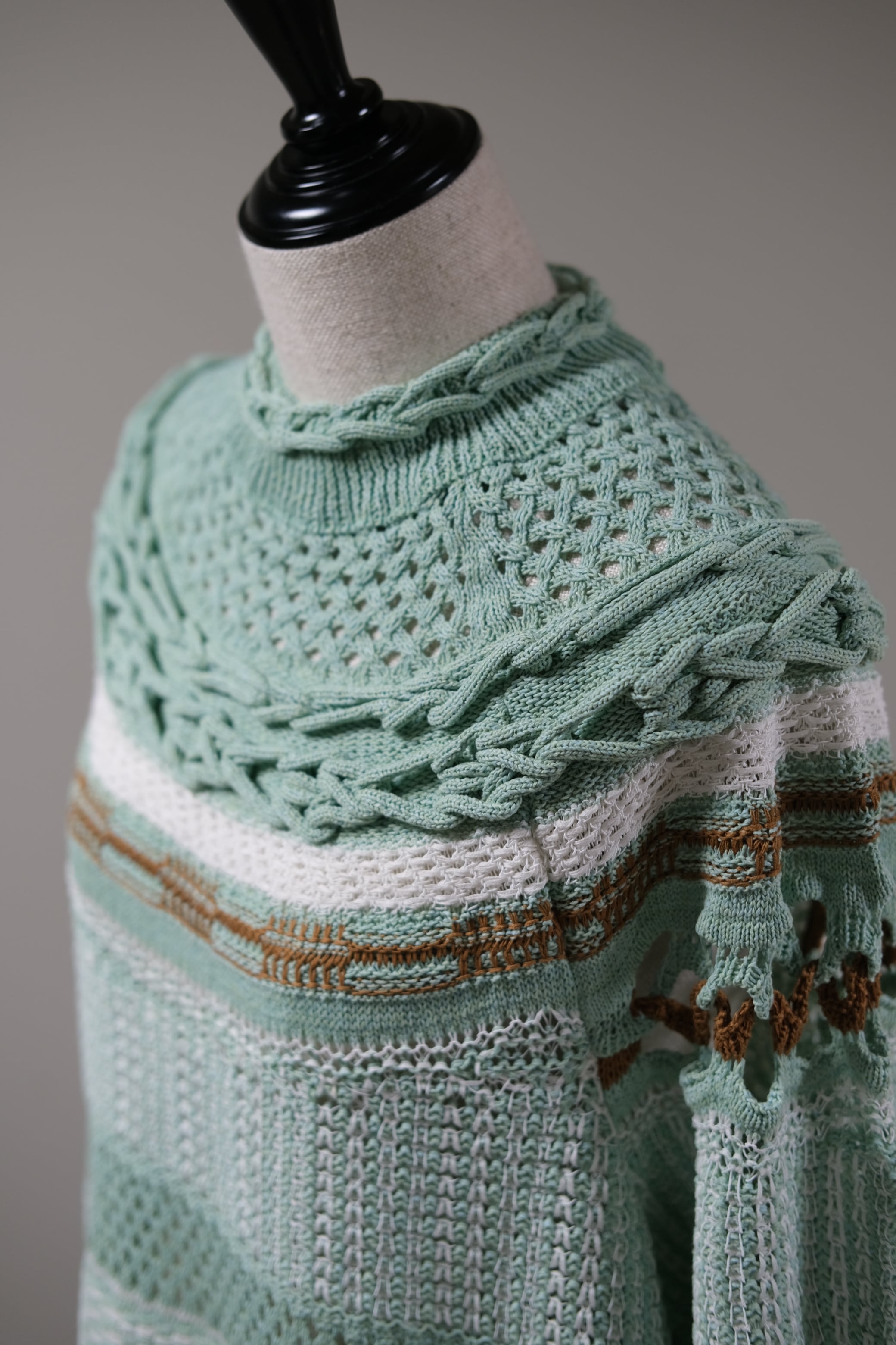 Mame Kurogouchi】Bamboo Basket Pattern Knitted Top - mint green | loop