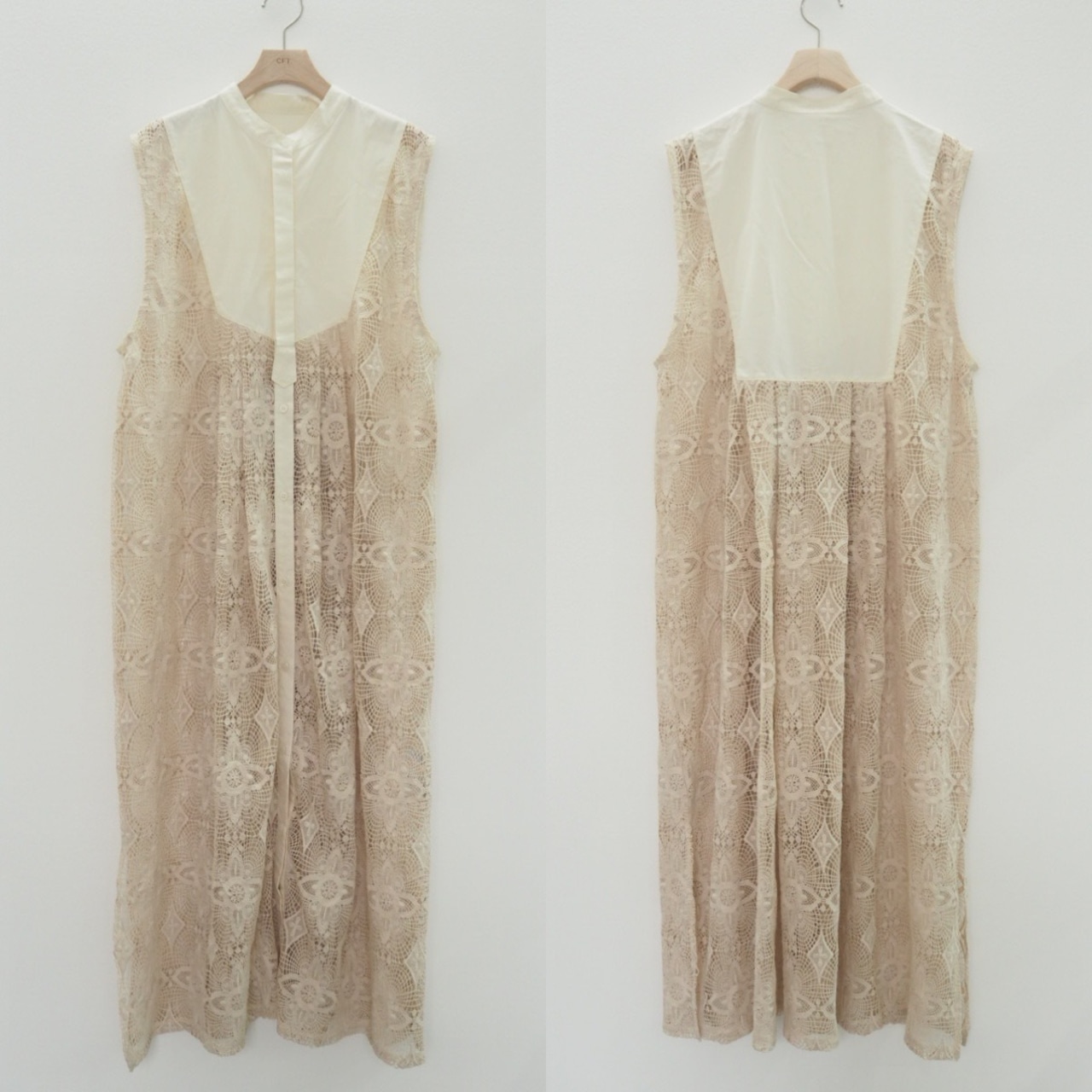 antique lace long gilet OP/cream