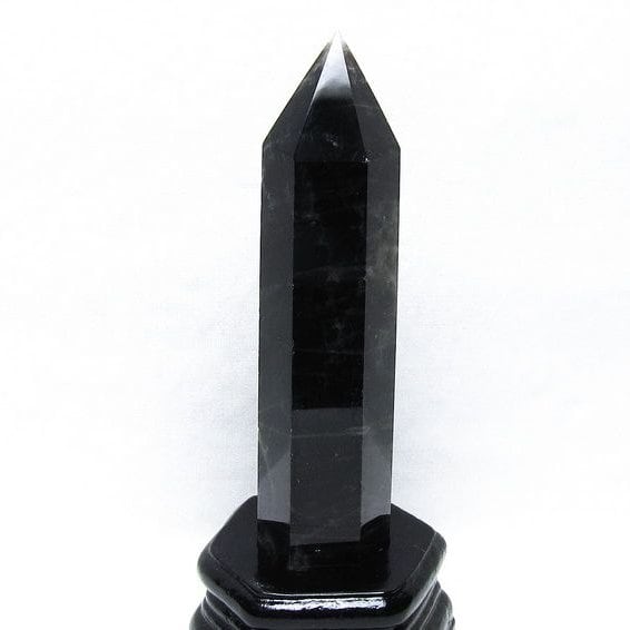 黒水晶 六角柱 モリオン ポイント 置物 一点物 台座付属 152-4326