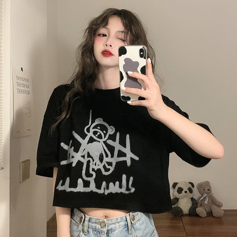 ショートTシャツ 薄手サマープリントルーズホワイトトップス 夏物 1号婦人51569442553