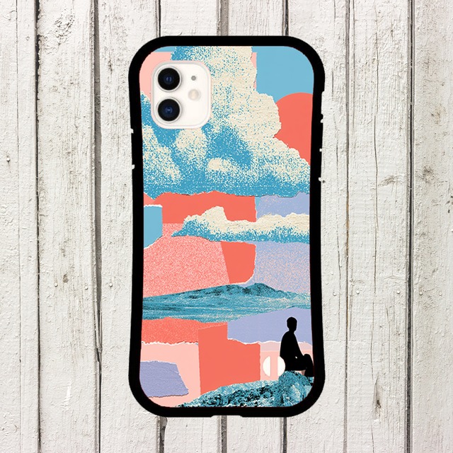 受注生産 iPhoneケース 海辺と人物シルエットの紙片コラージュ｜ZINEコラージュ ZINE020C