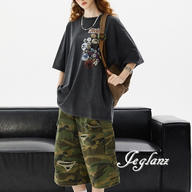 バッジ風 デザイン ブラック Tシャツ ヴィンテージ ユニセックス ♪ （MC446）β