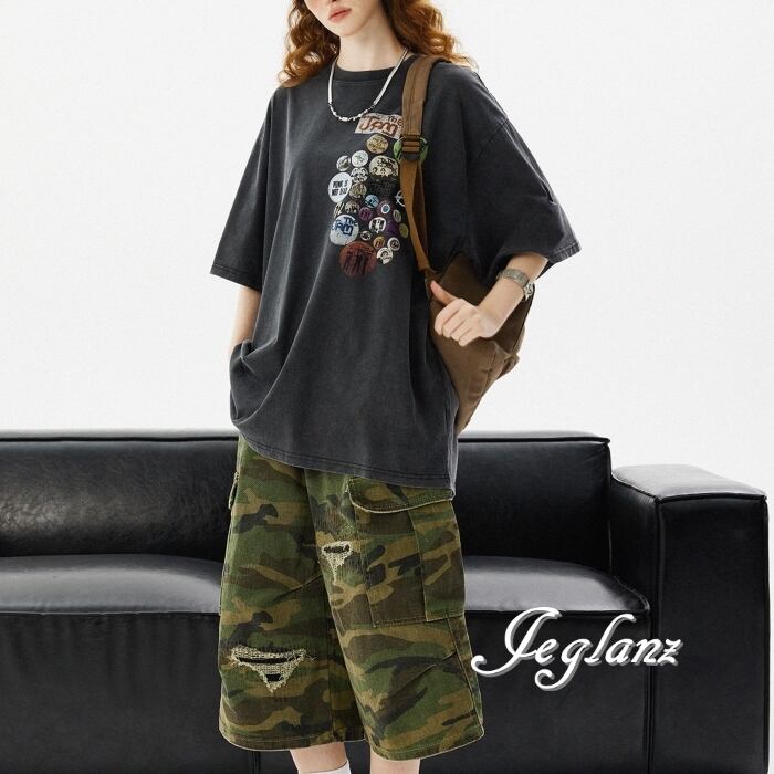 バッジ風 デザイン 半袖 Tシャツ ヴィンテージ ユニセックス ♪ (MC446)ρ