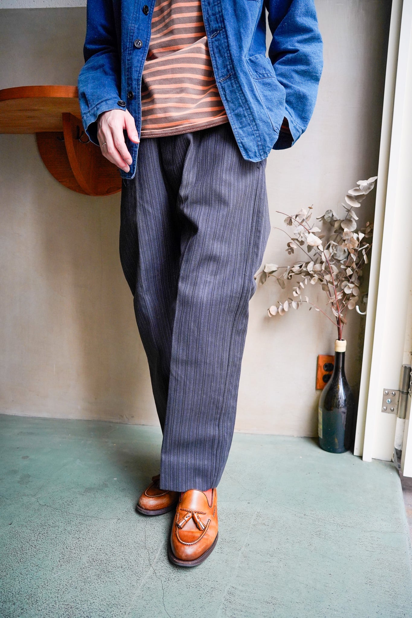 【1950s】"Le Mont St Michel, Deadstock" Cotton Stripe Farmers Trousers / 6-320