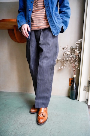 【1950s】"Le Mont St Michel, Deadstock" Cotton Stripe Farmers Trousers / 6-320