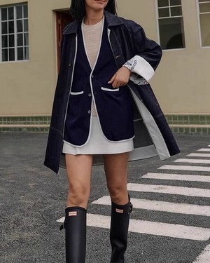 バイカラーニットジャケットカーディガン 2color A0523