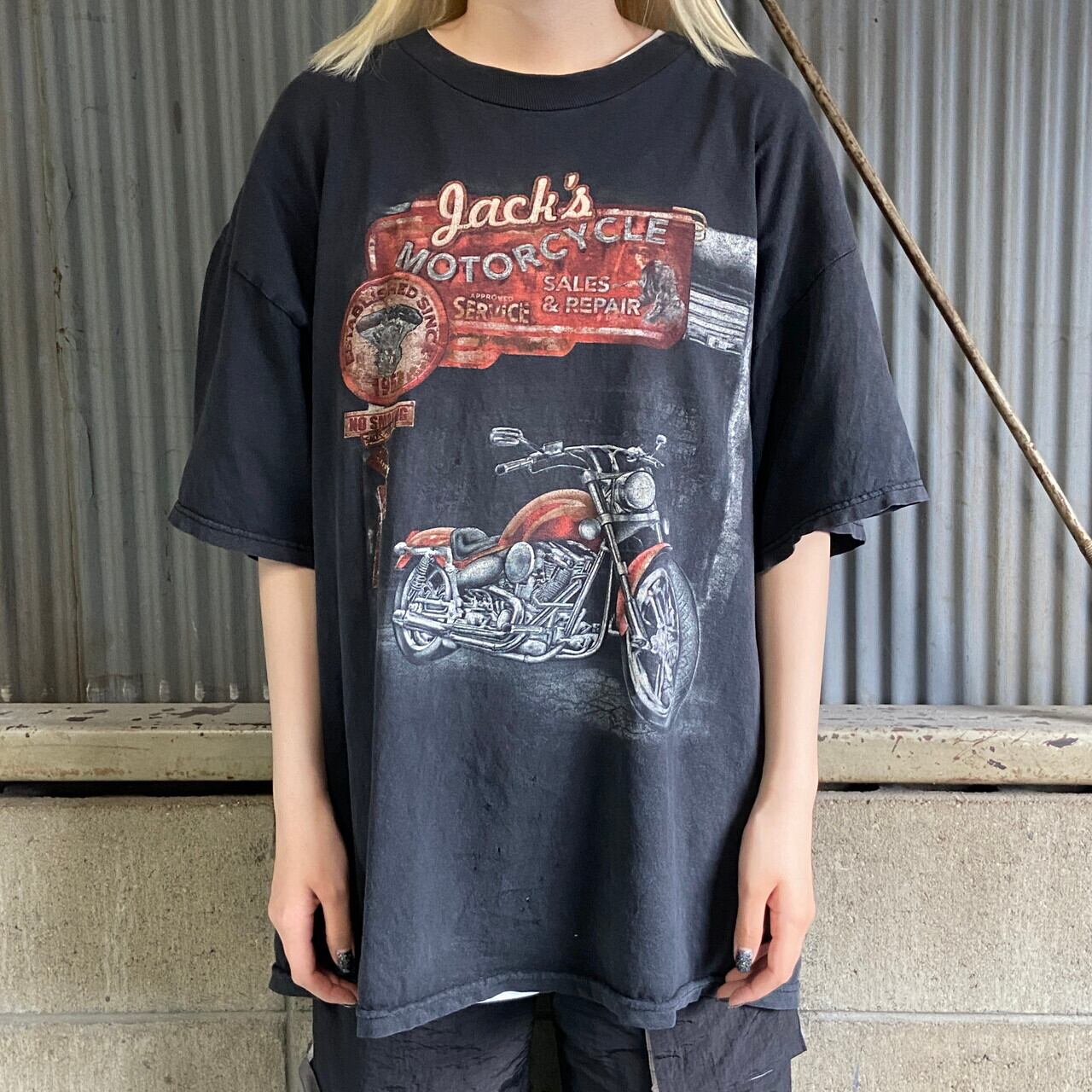 Jack's MOTORCYCLE バイク プリント Tシャツ メンズXL 古着 モーター