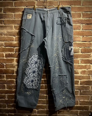 【Caka act3】Fringe × Patch × Paint Design  Loose Duck Work Pants