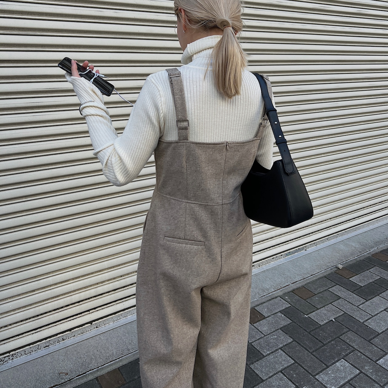 front tuck narrow shoulder tweed all-in-one