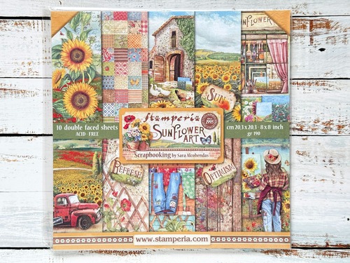 Stamperia Scrapbooking Small Pad 8インチ Double Faced - Sunflower Art　両面デザインペーパーパッド10枚入り　SBBS83【Stamperia（スタンぺリア）】[ST-144p]