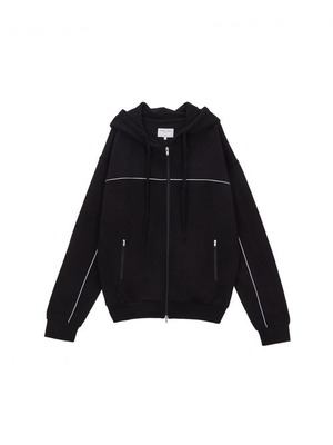[MATIN KIM] APPLIQUE PIPING HOODY ZIP UP JUMPER IN BLACK