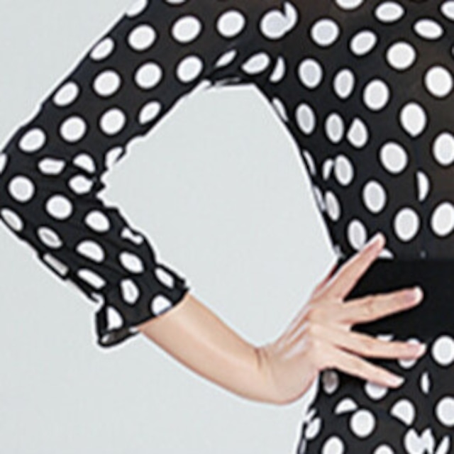 ウエストベルト ロングスリーブ ミモレフレア ドットワンピース ds1460