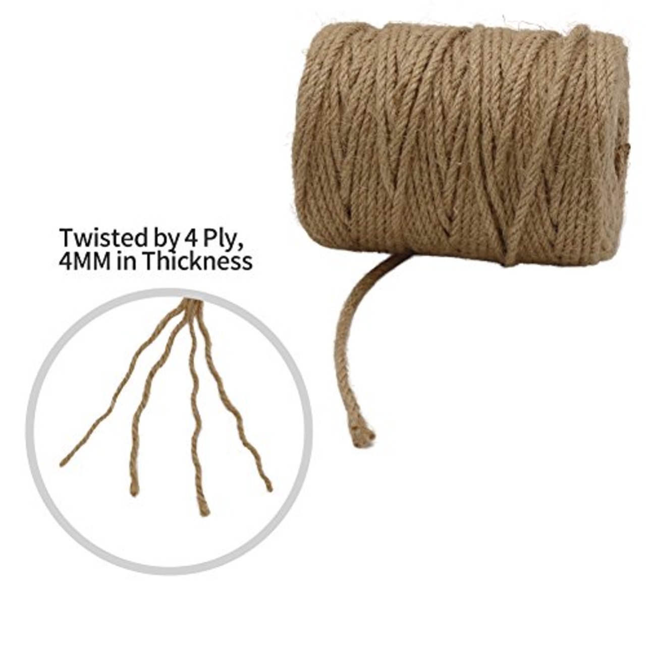 Tenn Well 4mm 太い 麻ロープ, 50M 麻縄キャットタワーの補修 ジュート 麻紐 園芸 梱包 手作り 猫爪とぎ修理などに (茶色)