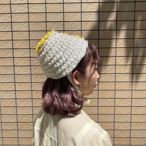 VINTAGE yellow white ribbon straw hat