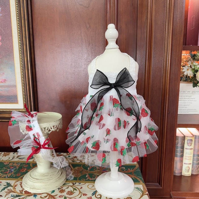 ストロベリーチュールドレス＆リボンヘッドドレス　00924