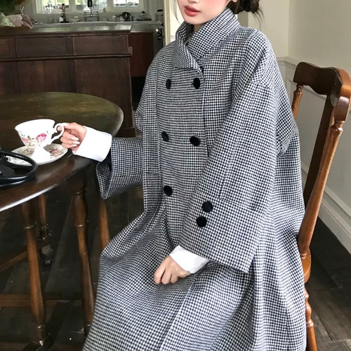 千鳥格子柄ダブルボタンコート ・79332