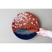 【飾り皿】赤富士に桜 Ornamental plate for wall hanging