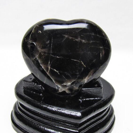 モリオン 置物 ハート 黒水晶 一点物 台座付属 145-2089