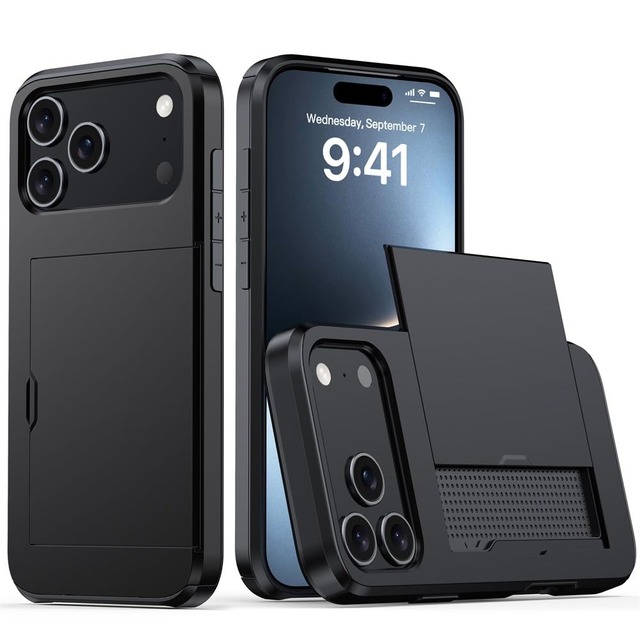 for iPhone 16 / iPhone 17 Pro 適用 ケース カード収納 背面 手帳型 アイフォン 16/17 ケース カード入れ 米軍MIL規格 耐衝撃最強 iphone17 携帯ケース 落下防止 全面保護 指紋防止 画面レンズ保護 マット質 カバー い 6.3インチ ブラック (【iPhone17 Promax用】,ブラック)