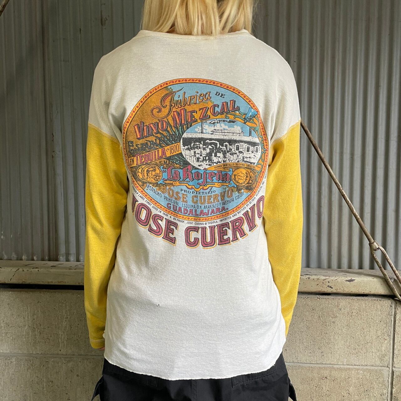 90年代 JOSE CUERVO バックプリント ヘンリーネック ツートン ロングT