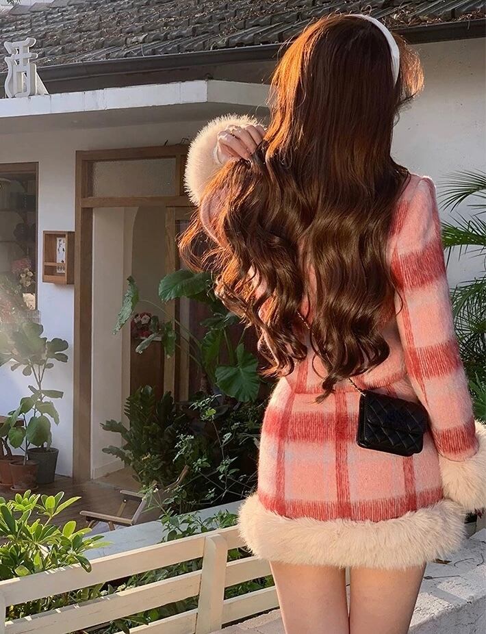 チェック柄ファーセットアップ | briller selectshop