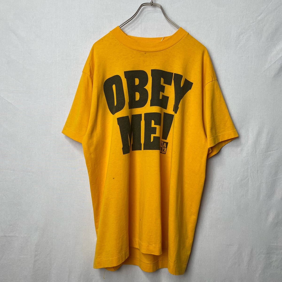 90s OBEY ME! メッセージTシャツ 古着 黄 イエロー ロゴ プリント USA ...