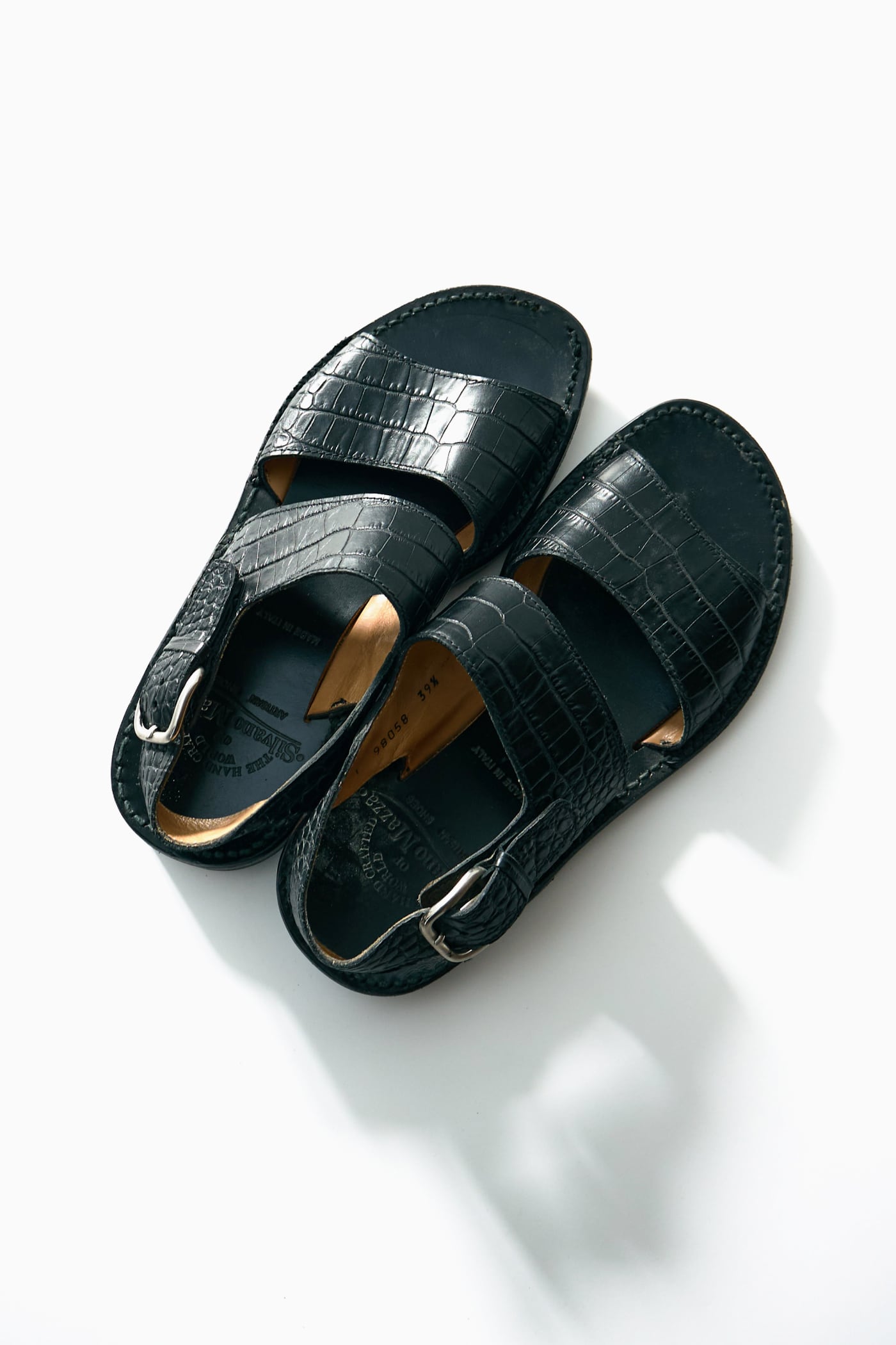 【イタリア製】 Silvano Mazza LEATHER STRAP SANDALS BLACK FAUX CROCODILE