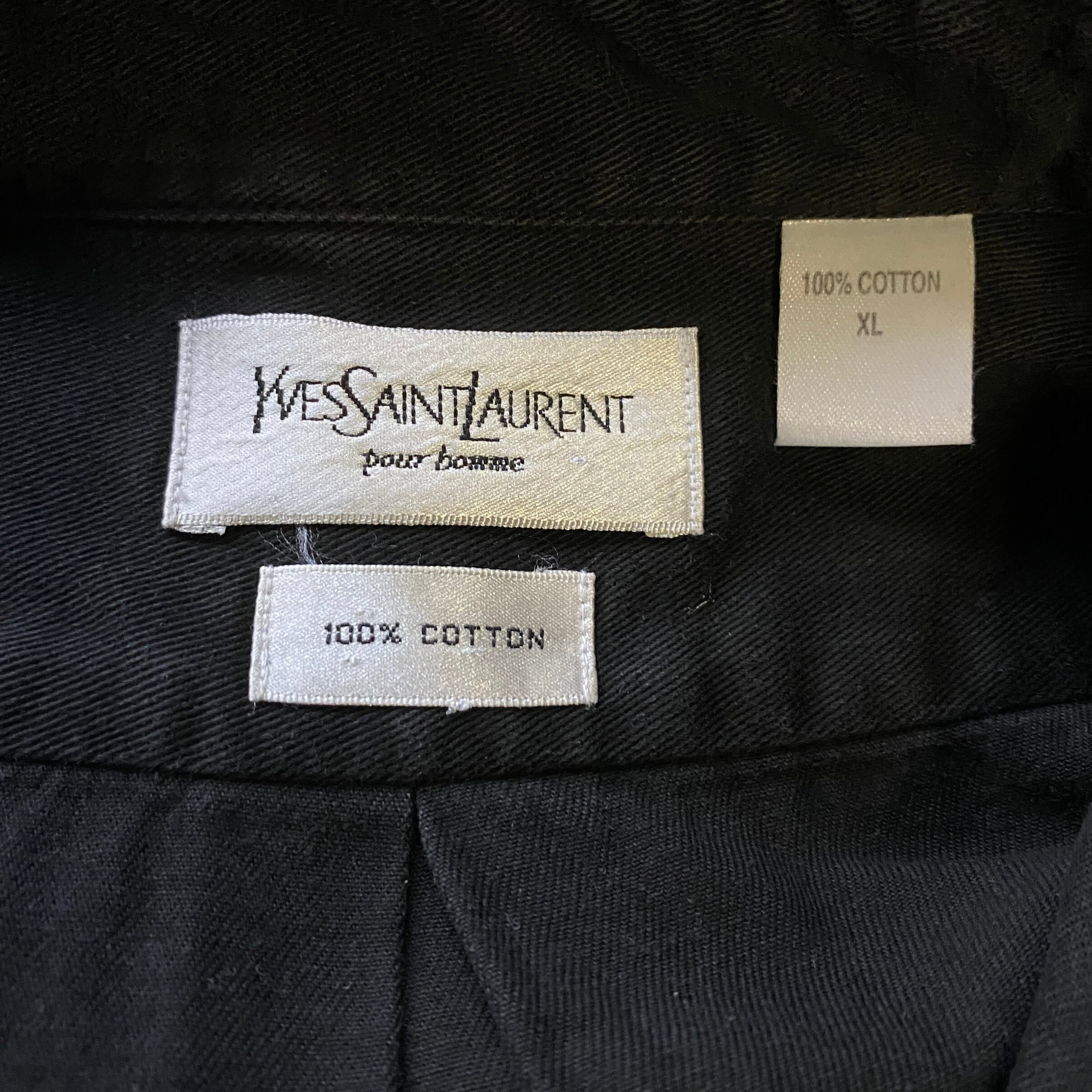 イヴサンローラン ワンポイントロゴ 刺繍 長袖 コットンツイルシャツ メンズXL 古着 YVES SAINT LAURENT POUR HOMME  ボタンダウンシャツ B.Dシャツ ブラック 黒【長袖シャツ】 | cave 古着屋【公式】古着通販サイト