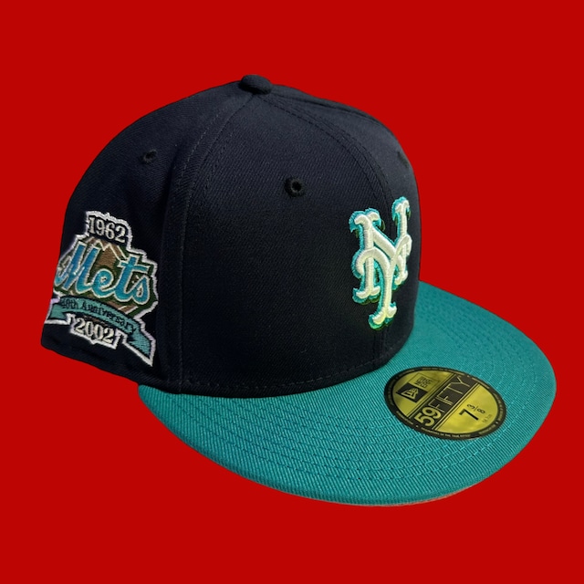 New York Mets 40th Anniversary New Era 59Fifty Fitted / Navy,Teal (Orange Brim)