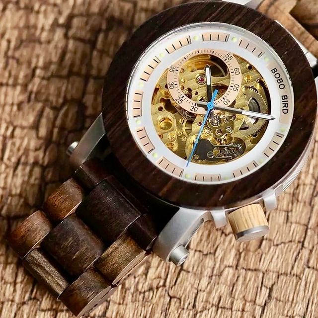 【TR0153】[3bar] Wooden mechanical watch - Skeleton