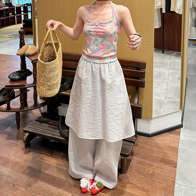 スカートレイヤードデザインワイドパンツ［XS-XL］