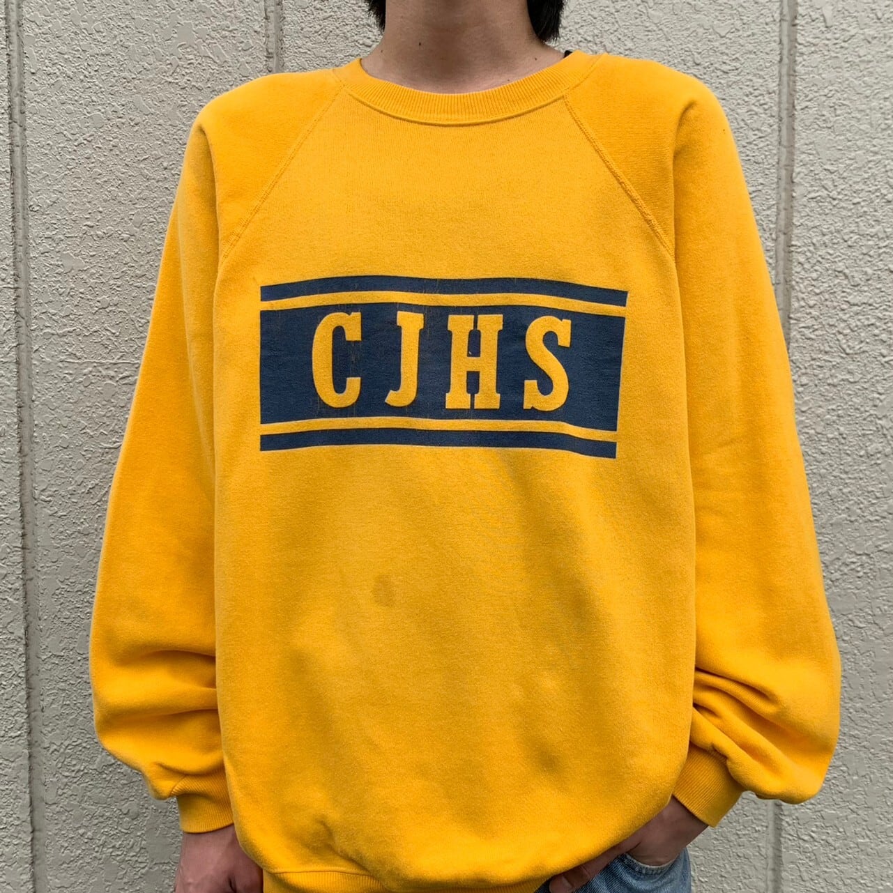 80s- USA製 CJHS 中学校 カレッジ デザイン プリント ラグランスリーブ