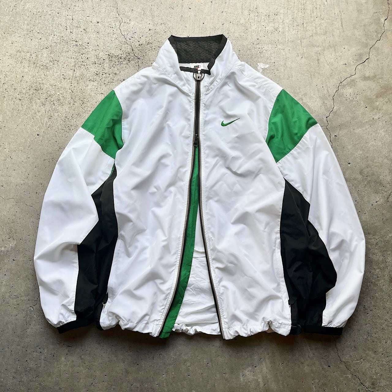 90〜00年代 NIKE ナイキ リフレクターライン ポリエステル サイクリングジャケット トラックジャケット メンズM-L相当 古着 90s 00s  ビンテージ ヴィンテージ Y2K パッカブル グリーン ホワイト 緑色 白【ナイロンジャケット】 | cave 古着屋【公式】古着通販サイト