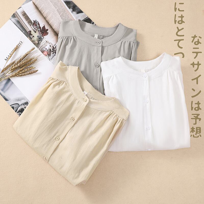 2022年春夏新作 ブラウス レディーストップス 人気シャツ リネン ランタンスリープ 体型カバー