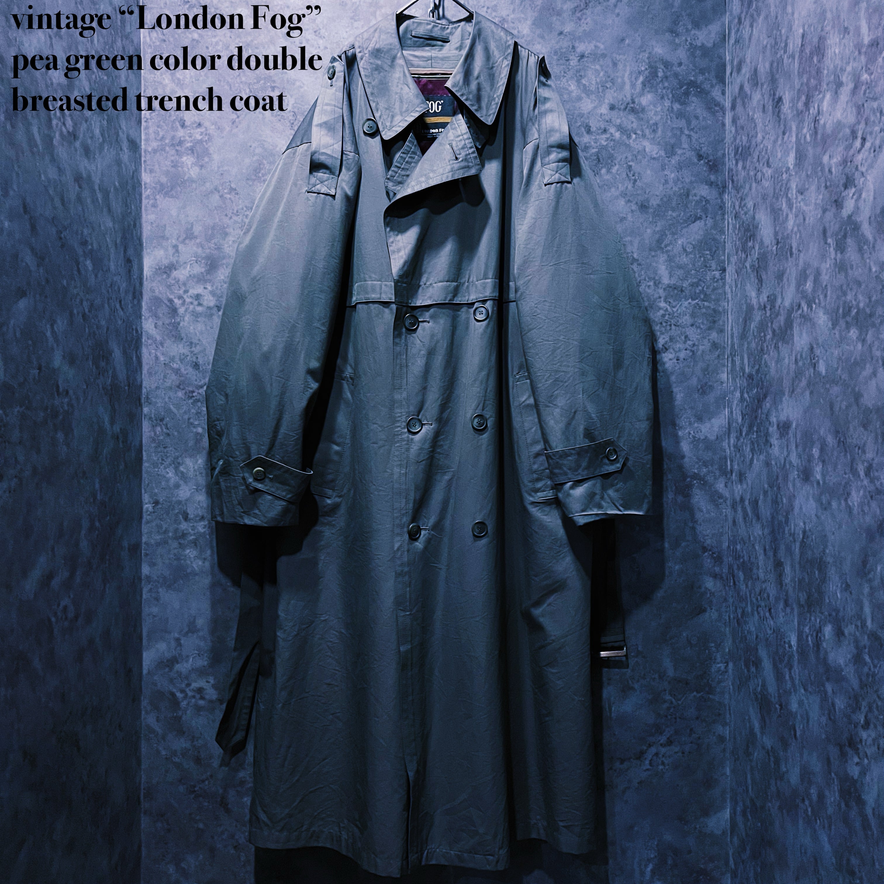 【doppio】vintage “London Fog” pea green color double breasted trench coat