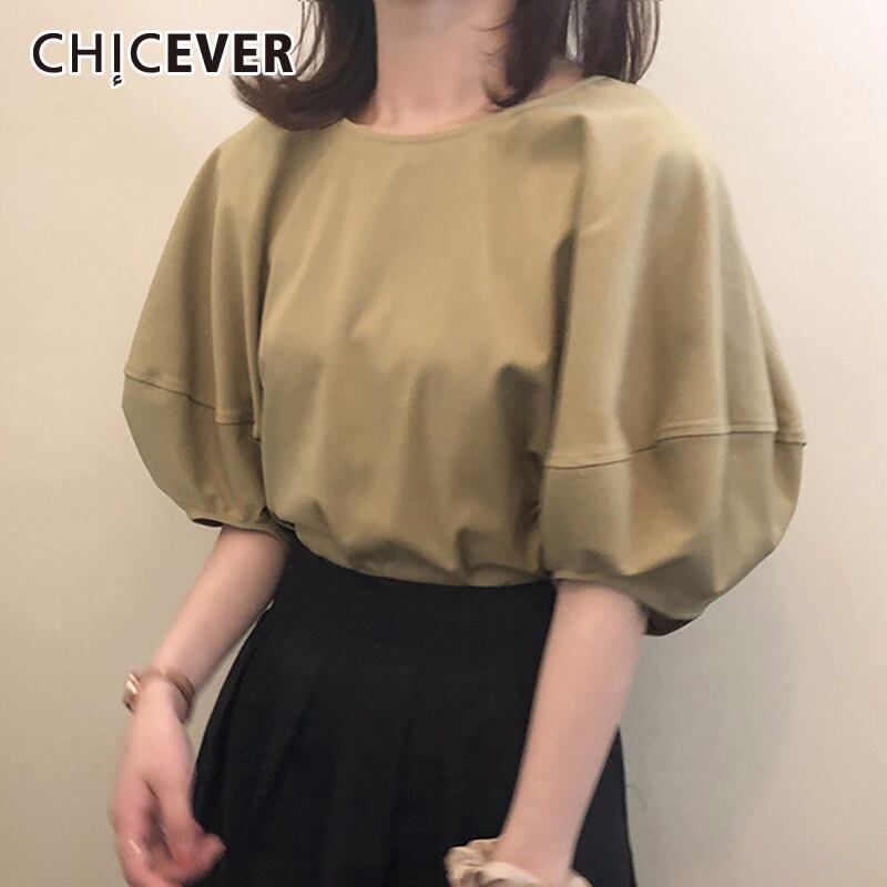CHICEVERレディースTシャツOネックパフ半袖ルーズフリーサイズサマーシャツ洋服2020 ハーフスリーブ 夏物 6base537834881240