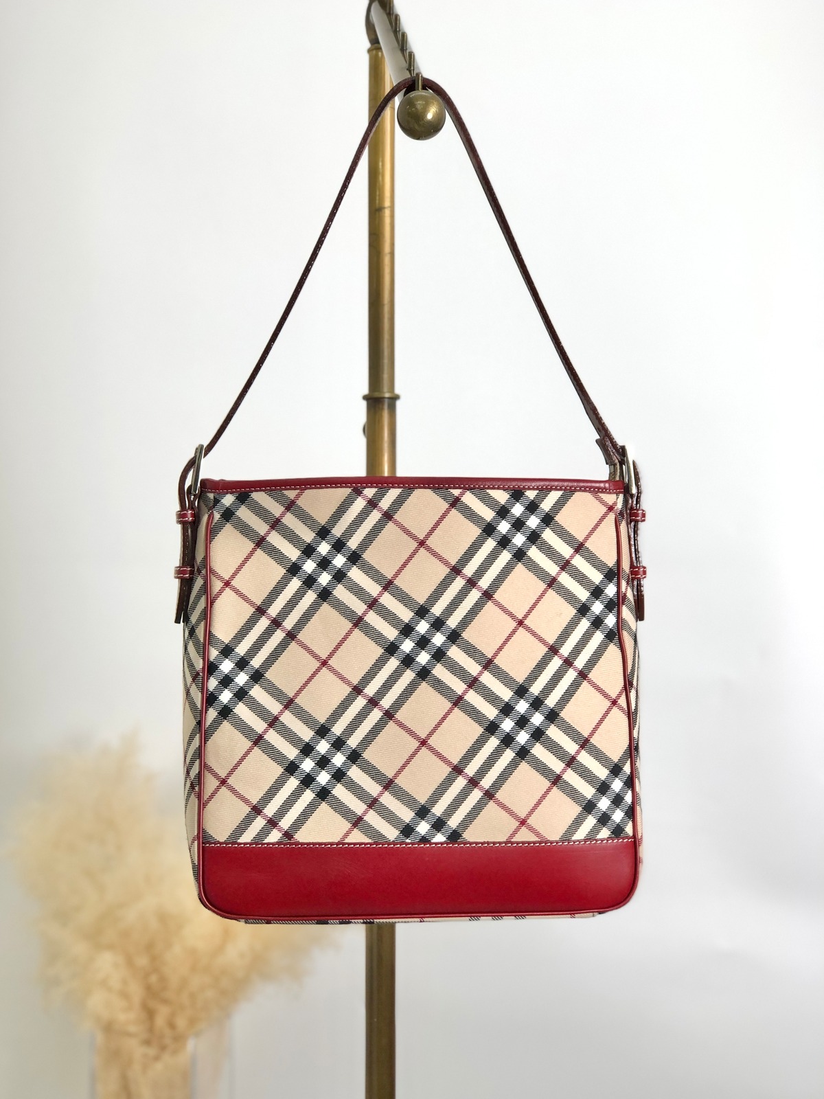 BURBERRY バーバリー チェック ショルダーバッグ ベージュ×レッド 