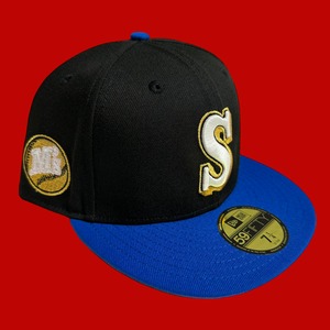 Seattle Mariners M's New Era 59Fifty Fitted / Black,Blue (Pink Brim)