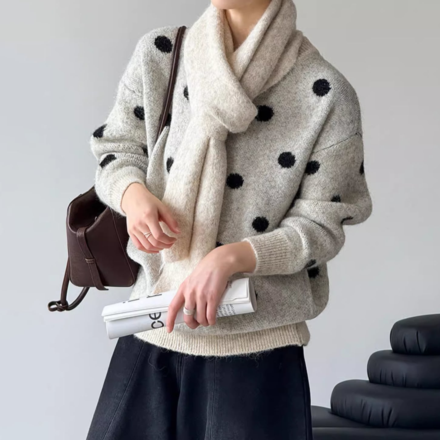 dot knit pullover & scalf set 14117