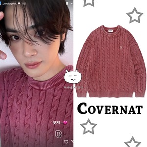 ★THE BOYZ チュハンニョン 着用!!【COVERNAT】C Logo Cable Stonewashing Crew Neck Knitwear Deep Red