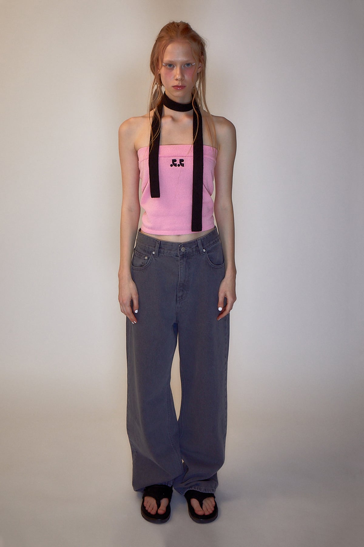 rest & recreation] RR LOGO KNIT TUBE TOP - PINK 正規韓国ブランド