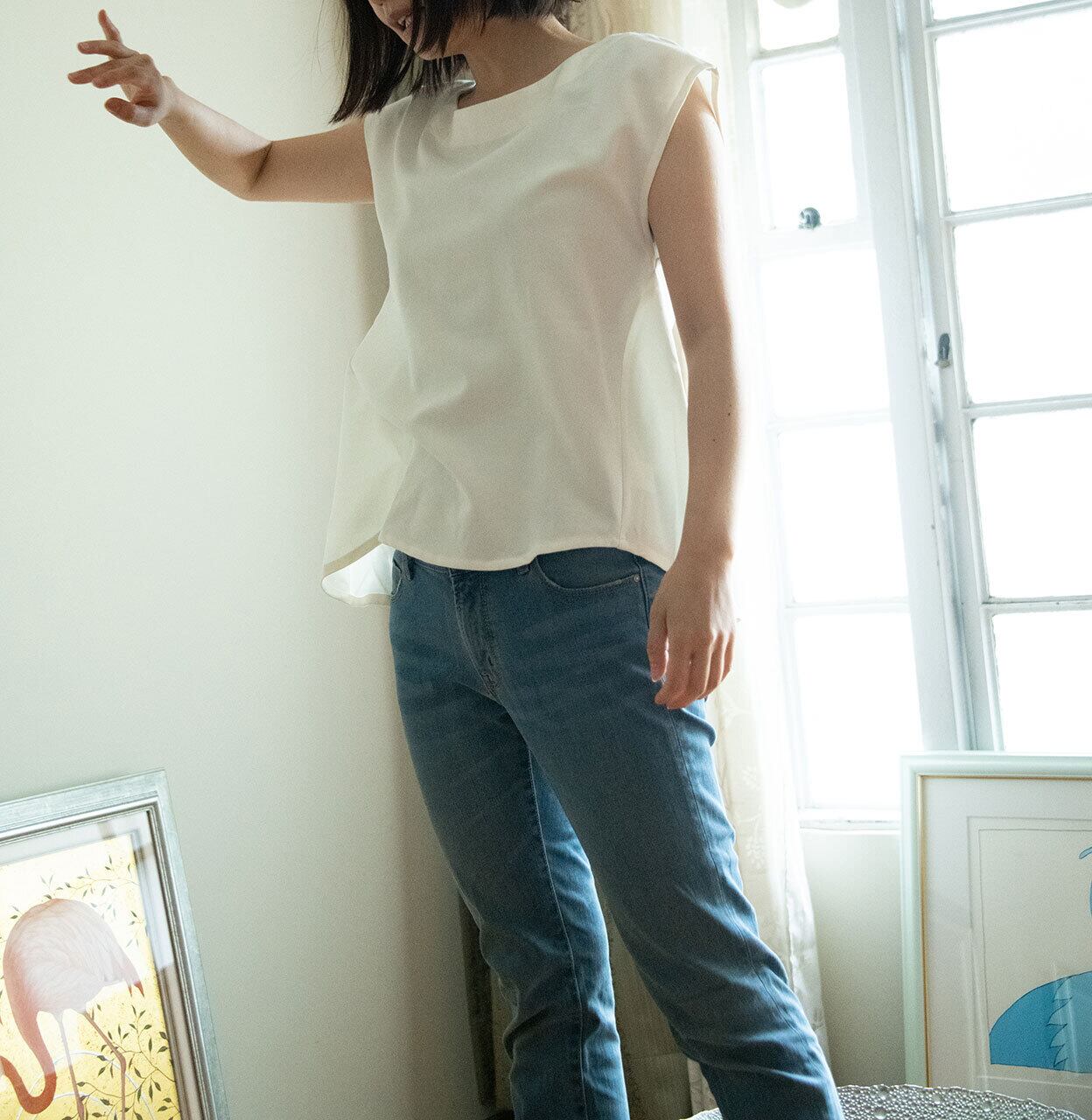 リボンフレアツイルブラウスwhite