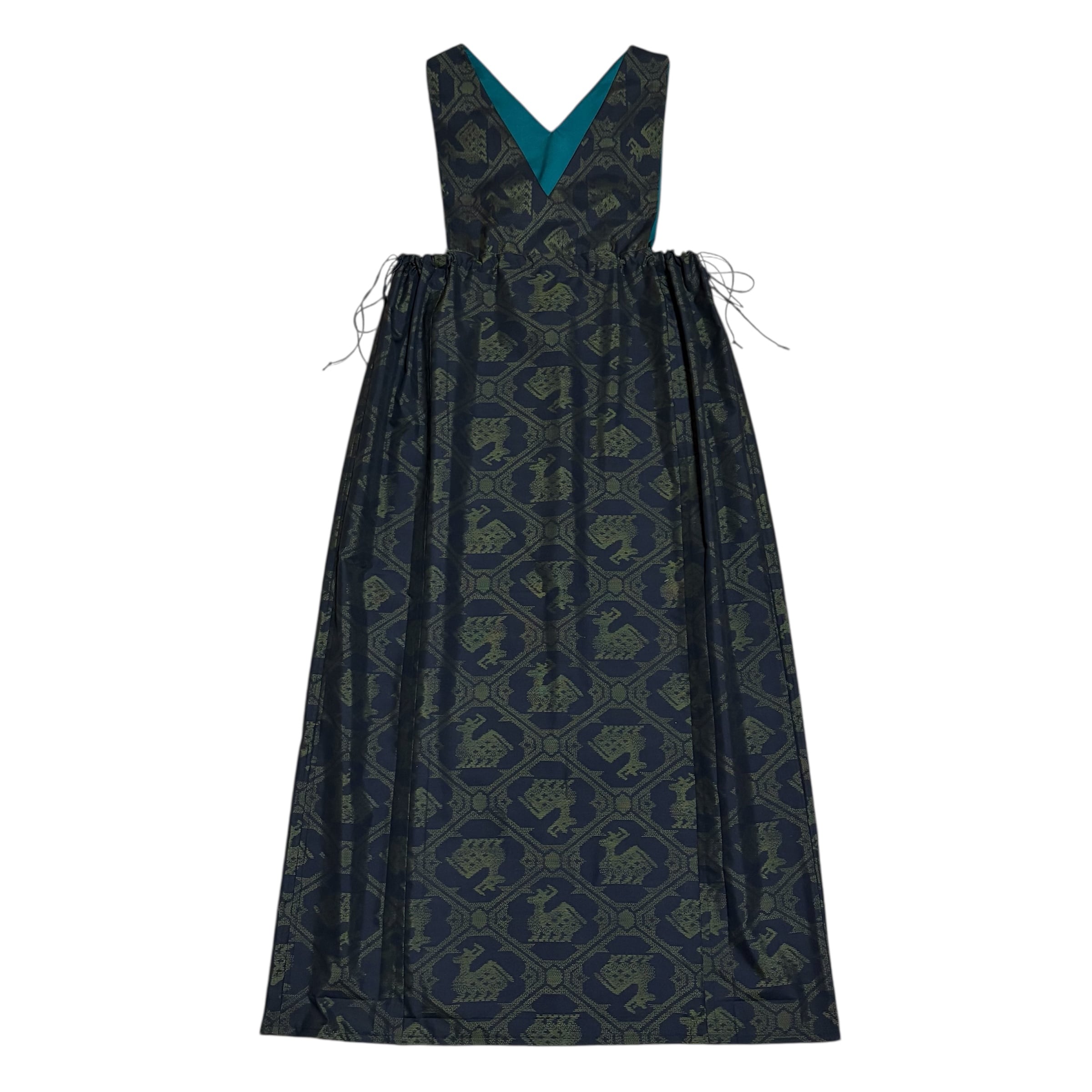 大島紬 着物リメイク ジャンパースカート 巾着スタイル 有栖川文様 鹿