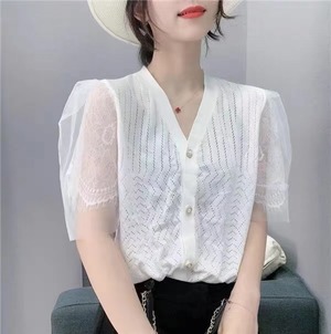 チュール切り替えVネックカーデ　AJ111-5022