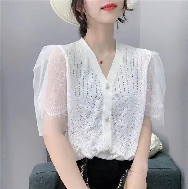 チュール切り替えVネックカーデ　AJ111-5022